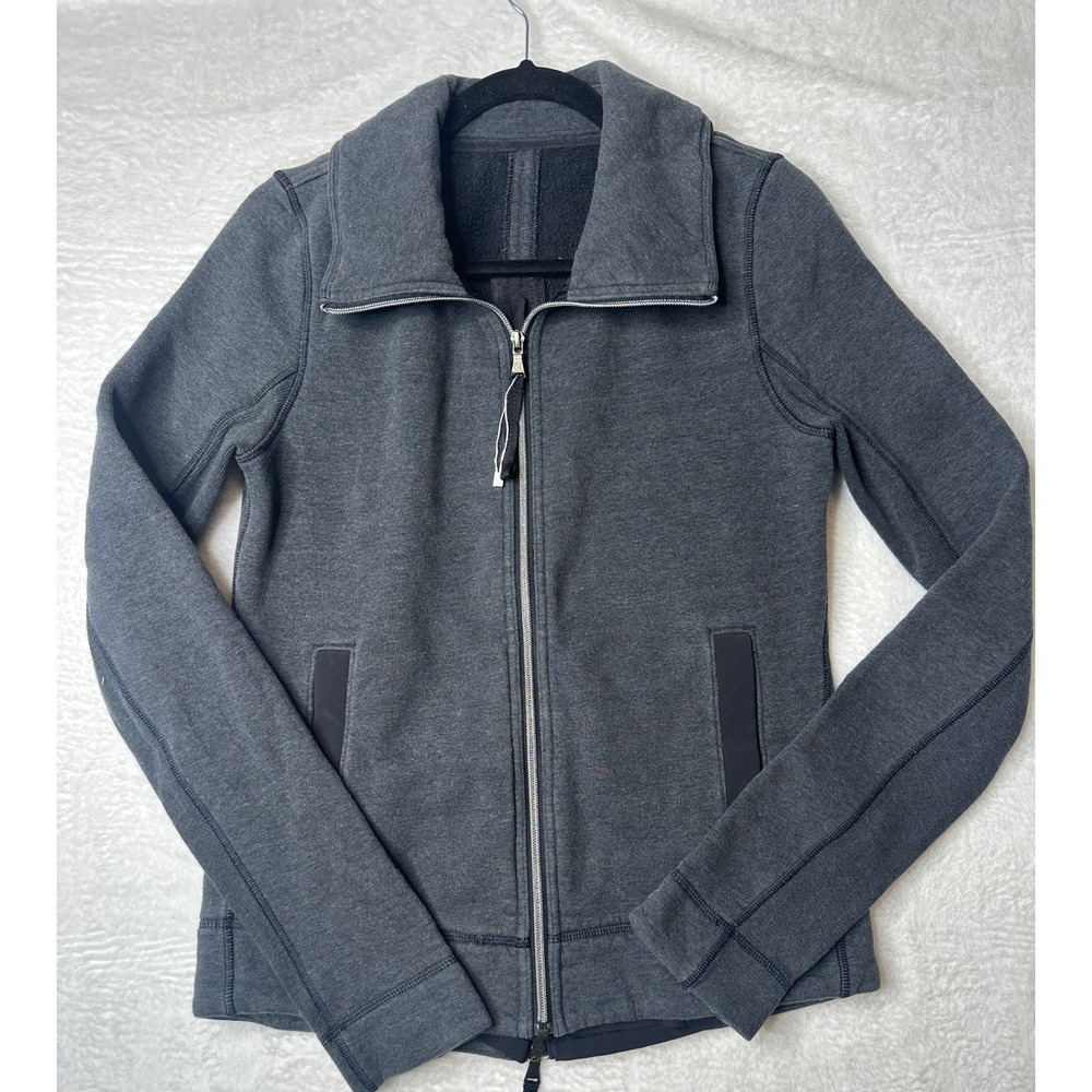 Lululemon Enroute Jacket Womens 8 Gray Full Zip Back Vent Fleece